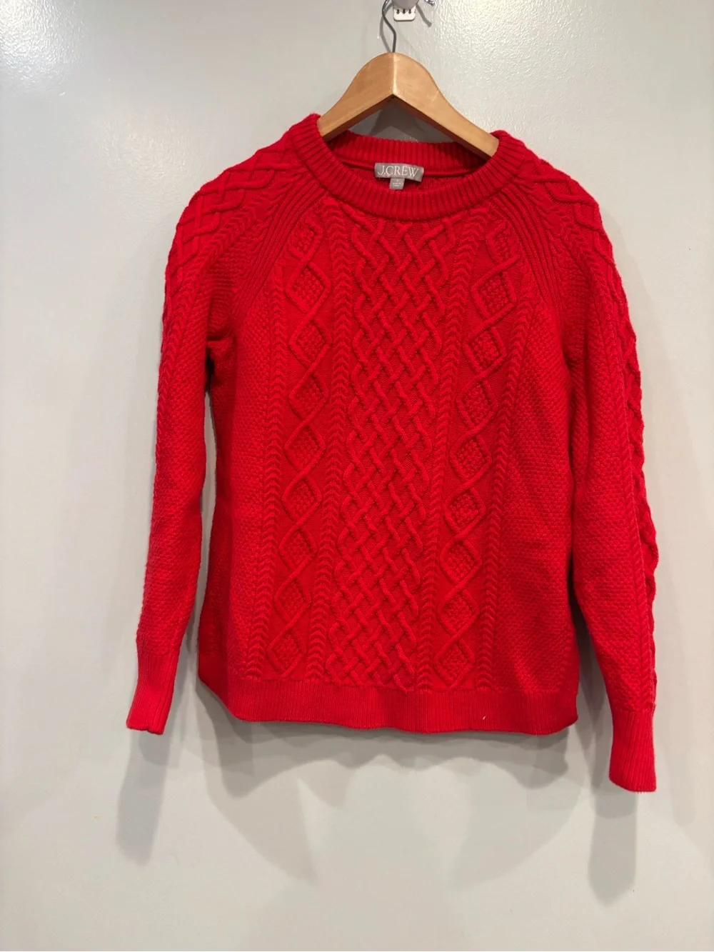 J. Crew Bright Red Cable-Knit Crewneck Sweater